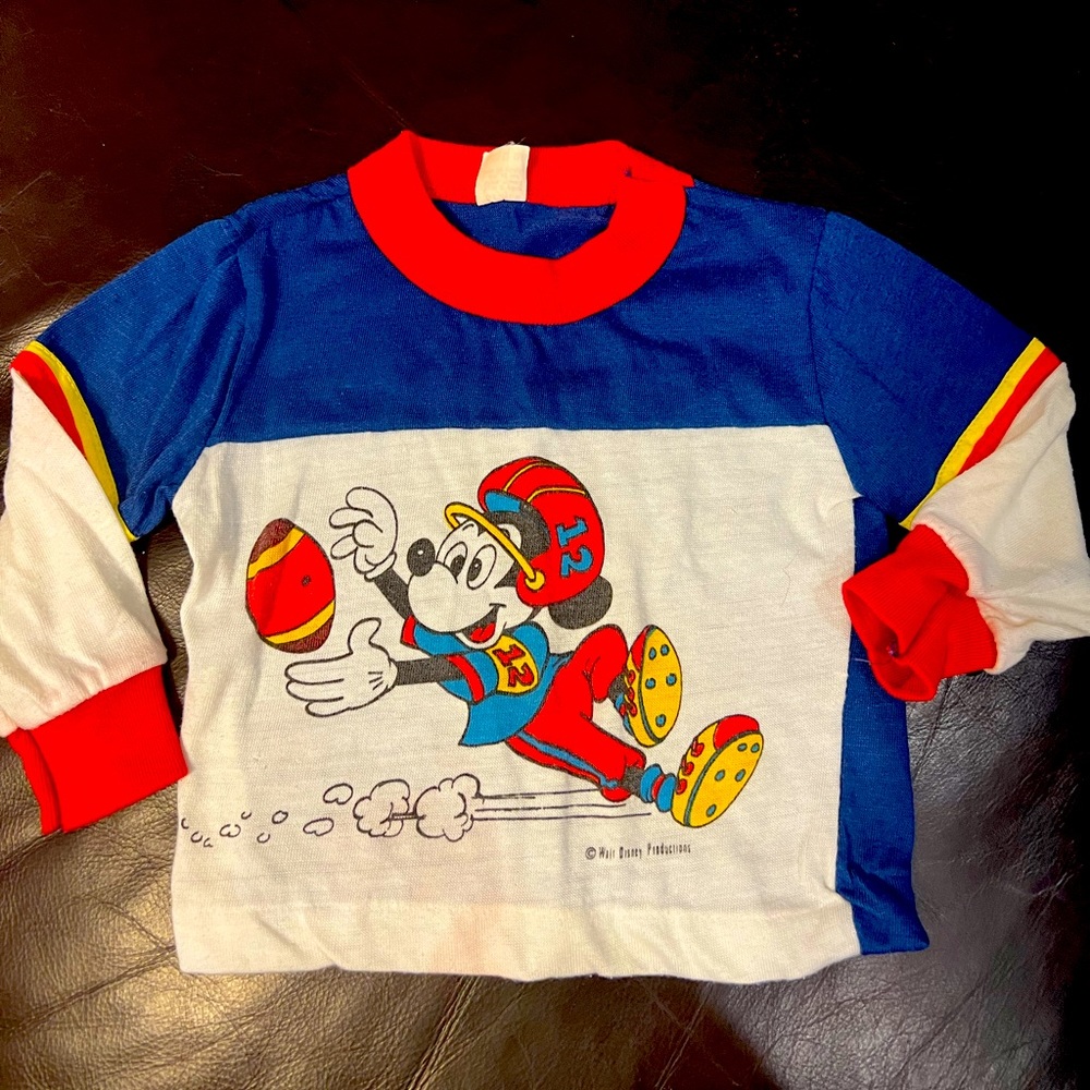 Vintage 80s Mickey Mouse 12 months long sleeve football Walt Disney Productions